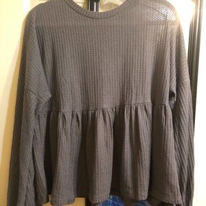 Drop Shoulder Lantern Sleeve Waffle Knit Smock Tee